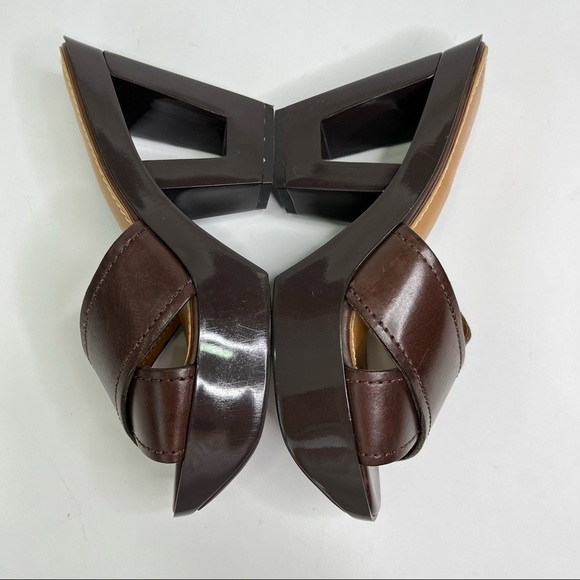 KORS Michael Kors Brown Leather 70s Retro Geometric Cut-out Platform Sandals - Picture 7 of 16